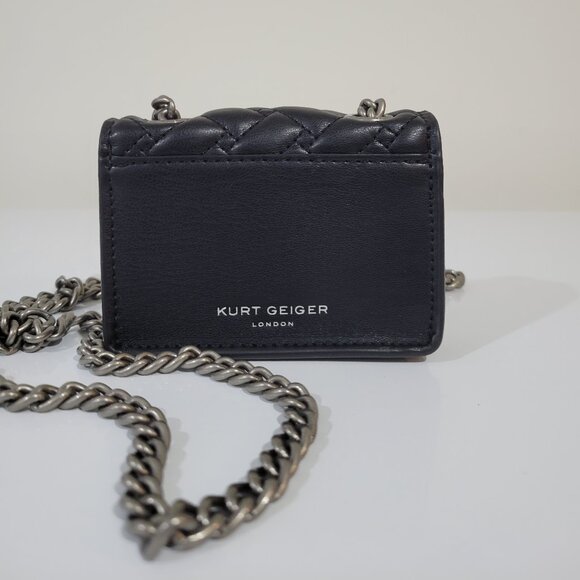 KURT GEIGER Black Leather Quilted Mini Purse w/ Silver Chain - Picture 5 of 8